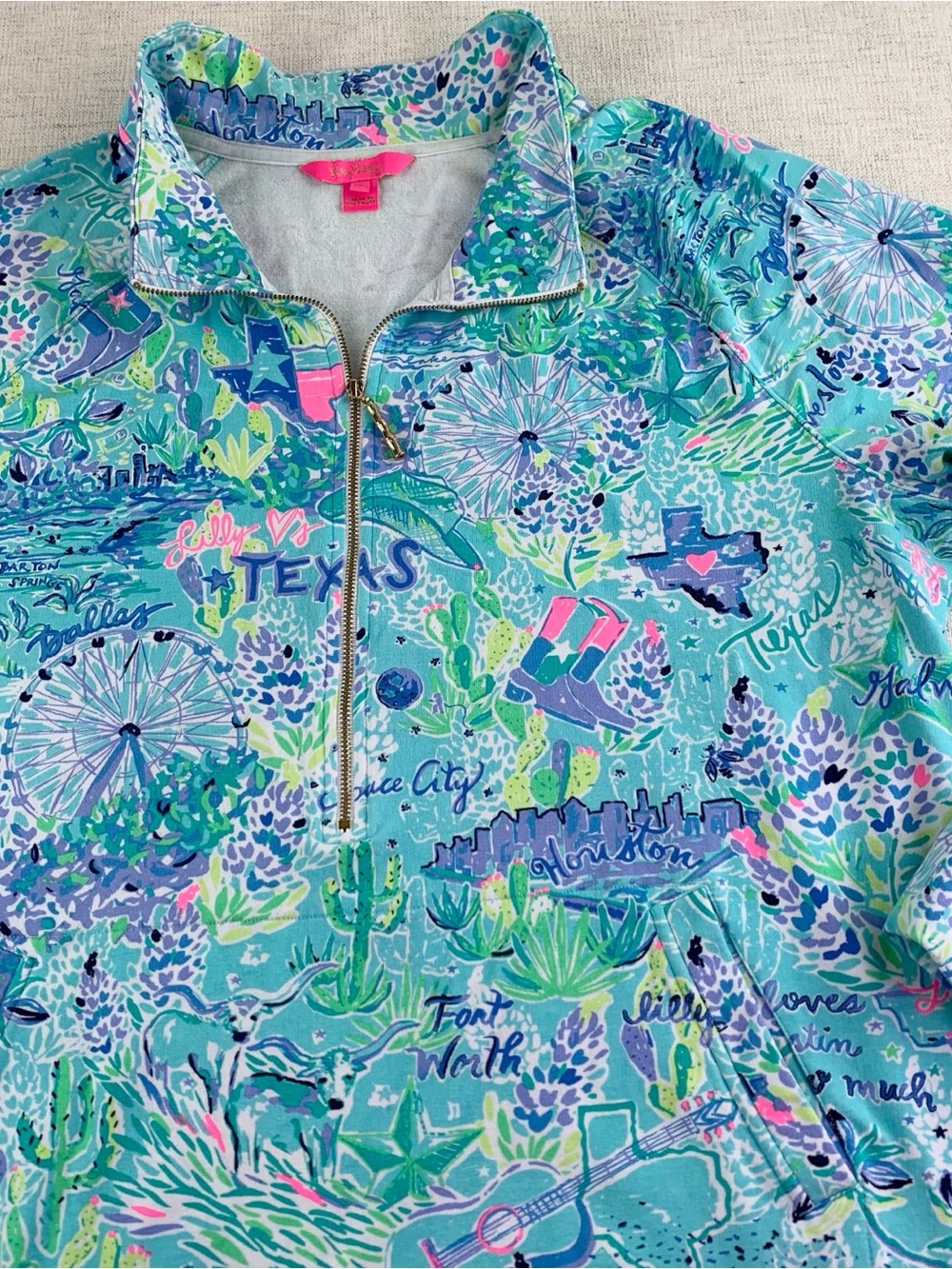 Lilly Pulitzer Bayside Blue Lilly Loves Texas UPF 50 Skipper Popover quarter zip - Picture 3 of 10